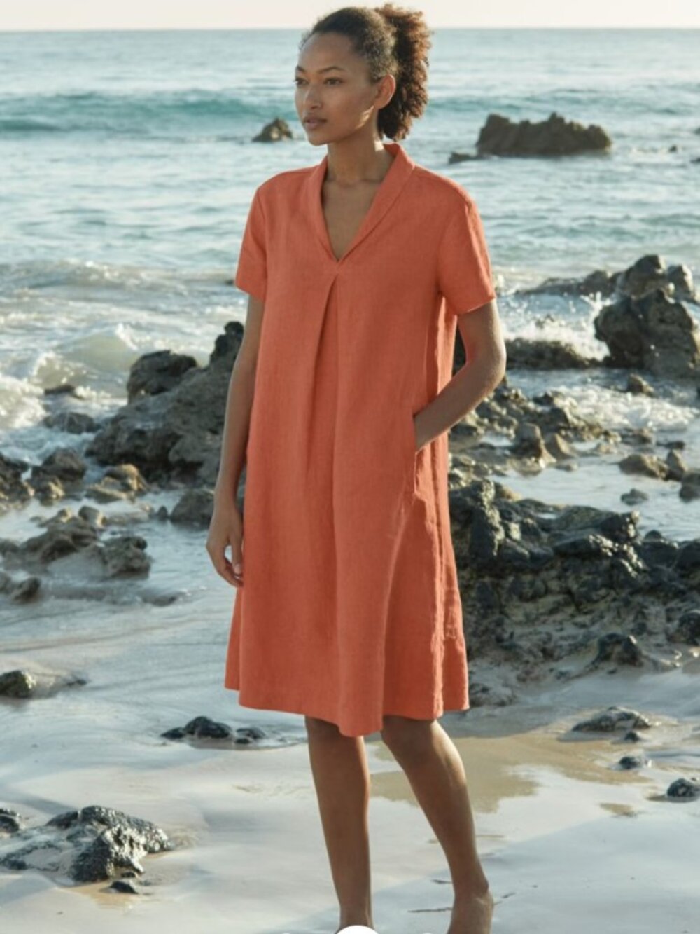Poetry Shawl-collar Dress Garment-dyed Linen Size 14